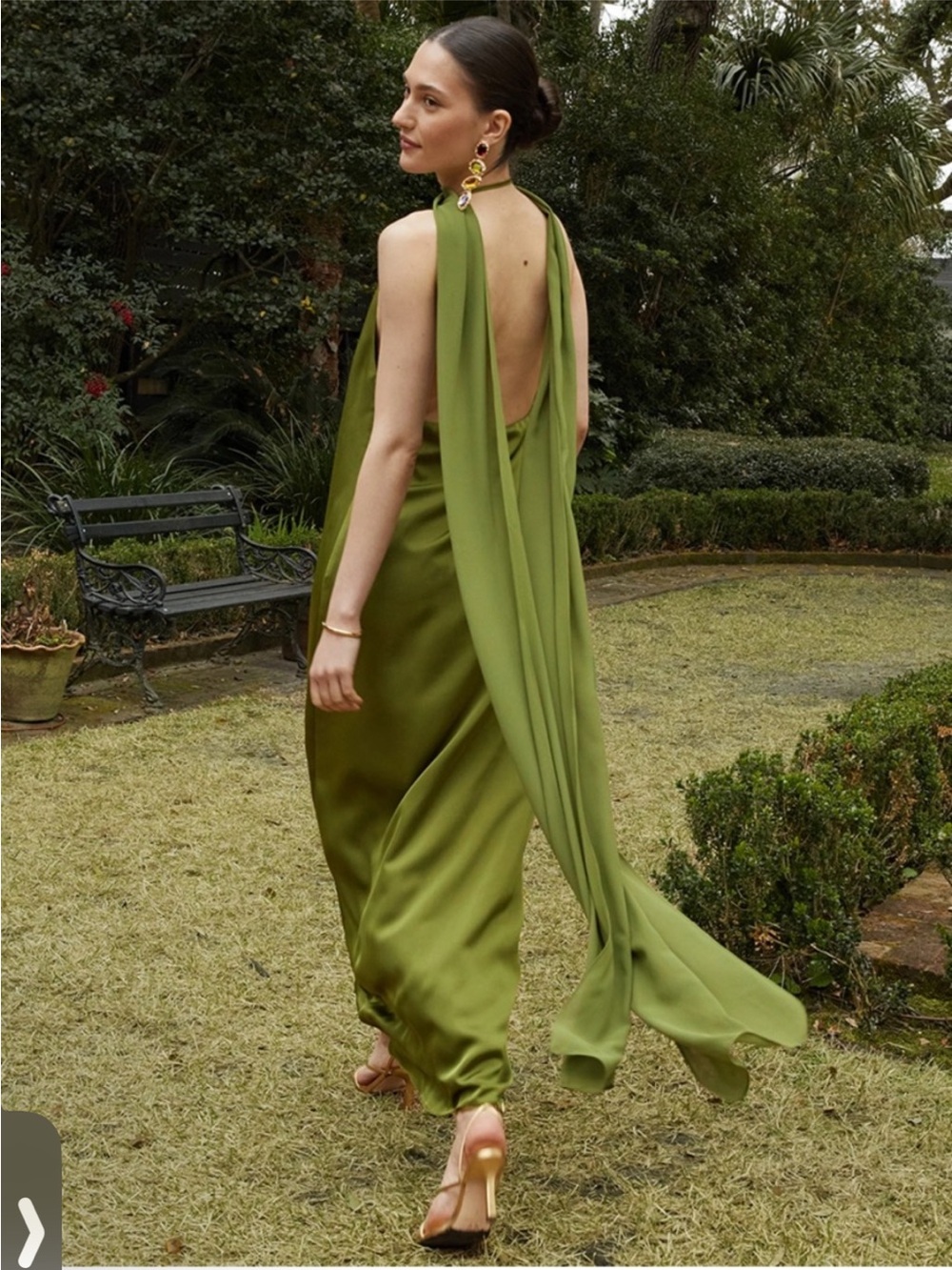 O.P.T Clover Green Halter Maxi Dress Back Sash Wedding Guest Party Sage Large